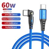 USLION PD 60W/3A USB C to USB TypeC Fast Cable For Xiaomi Samsung Macbook BLUE 1M