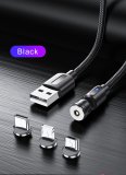 USLION 540 Rotating Magnetic USB / iPhone (8 Pin) Top Quality Cable 1M BLACK