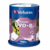 Verbatim DVD+R 4.7GB 16x White Printable 100 Pack on Spindle