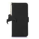 Top Quality Samsung Galaxy S22 Ultra 5G Genuine Leather Magnetic RFID Leather Phone Case((Black))