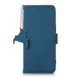 Top Quality Samsung Galaxy S22 Ultra 5G Genuine Leather Magnetic RFID Leather Phone Case((Blue))
