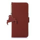 Top Quality Samsung Galaxy S22 Ultra 5G Genuine Leather Magnetic RFID Leather Phone Case((Coffee))