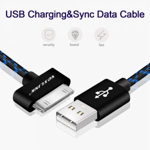VOXLINK For iphone 4 USB Charger Cable 30 pin Braided Nylon Premium USB Data Sync Charging Cable for iphone 4s iPad 2 3 4 iPod (SILVER) 2m