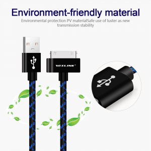 VOXLINK For iphone 4 USB Charger Cable 30 pin Braided Nylon Premium USB Data Sync Charging Cable for iphone 4s iPad 2 3 4 iPod (SILVER) 1m