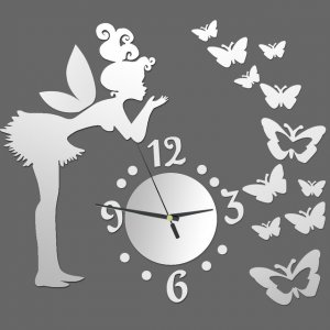 3D Quartz Wall clock DIY Fairy Butterfly Silver