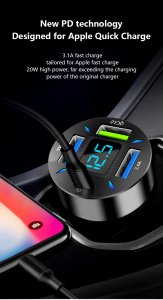 66W 4 Port USB Car Fast Charger PD Quick Charge 3.0 USB for iphone, Samsung etc
