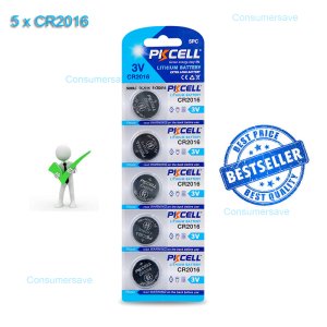 5 x PKCELL CR2016 2016 DL2016 3V Lithium Button battery