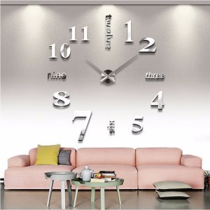 3D Quartz Wall clock DIY Silver 47"