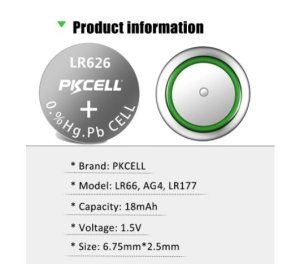 PKCELL 10pcs AG4, 177, 376, 377, 565, 377A, D377, G4, GA4, GP377, L626, LR626, LR66, SR626, SR626SW, SR66, V377, Watch Coin Battery , Brand Battery