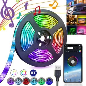 USB LED Strip Light 5M 16 Colours Bluetooth or Remote