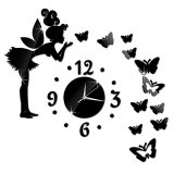 3D Quartz Wall clock DIY Fairy Butterfly Black