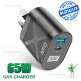 65W Gan Charger PD Type-C 33W Fast Charger QC 3.0 USB for Samsung iPhone etc BLACK