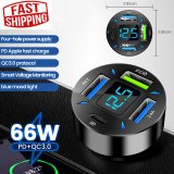 66W 4 Port USB Car Fast Charger PD Quick Charge 3.0 USB for iphone, Samsung etc