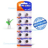 PKCELL x 10 card Coin Cells AG7 1.5V Lithium Button Battery LR927 LR57 SR927W 399 GR927 395A Alkaline Batteries