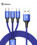 Baseus 3 in 1 USB Cable For iPhone Samsung Xiaomi LG Multi Fast Charger For Apple/Micro/Type -C Blue