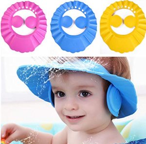 Baby's Hair Wash Hat Shampoo Shower Cap with Ear Protection BLUE