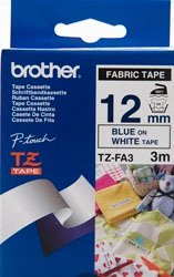 Brother TZEFA3 Iron on Blue on White Fabric Tape