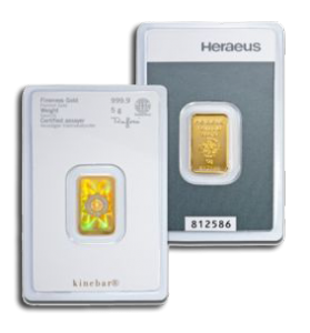1 gram minted Gold bar 99.99% - Argor Heraeus Kinebar