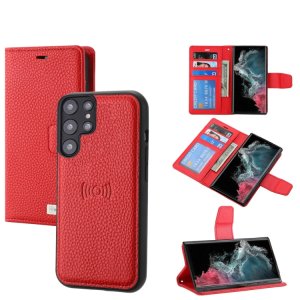 Dolisma Samsung Galaxy S22 Ultra 5G Litchi Texture Magnetic Detachable Wallet Leather Phone Case(RED)