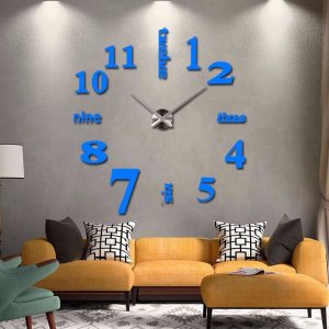 3D Quartz Wall clock DIY Blue 47"