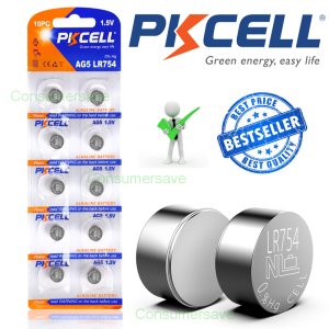 PKCELL 10pcs/pack LR754 393 AG5 Button Battery SR754 193 Cell Coin Alkaline Batteries 1.55V 393A 48LR G5A For Watch Toys Remote